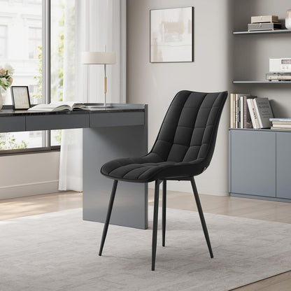 Set 2 Scaune Elindor® Ergonomice, Design Contemporan, Scaun cu Spatar si fara Manere, din Catifea cu Picioare Metalice Negre, Potrivite pentru Living, Bucatarie, Birou, Dormitor, Latime Sezut 46 cm, 85.5 x 45 x 42 cm, Negru