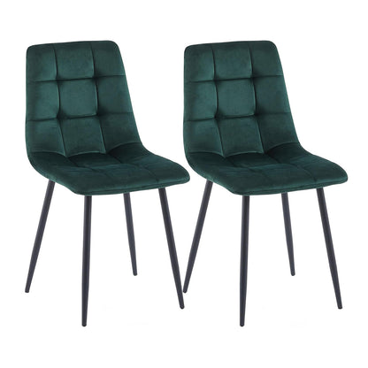Set 2 Scaune Elindor® Ergonomice, Design Contemporan, Scaun cu Spatar si fara Manere, din Catifea cu Picioare Metalice Negre, Potrivite pentru Living, Bucatarie, Birou, Dormitor, Latime Sezut 44 cm, 87 cm Inaltime Totala, Verde Smarald