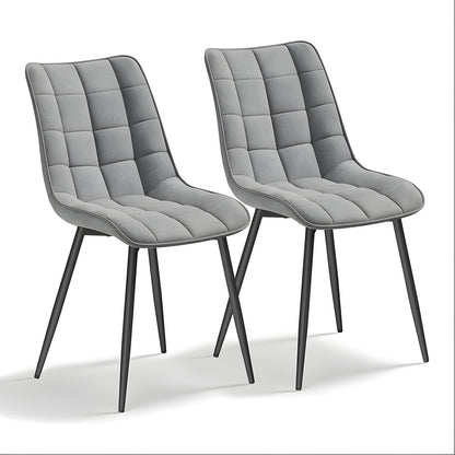 Set 2 Scaune Elindor® Ergonomice, Design Contemporan, Scaun cu Spatar si fara Manere, din Catifea cu Picioare Metalice Negre, Potrivite pentru Living, Bucatarie, Birou, Dormitor, Latime Sezut 46 cm, 85.5 x 45 x 42 cm, Gri Deschis