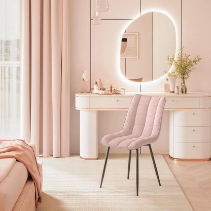 Set 2 Scaune Elindor® Ergonomice, Design Contemporan, Scaun cu Spatar si fara Manere, din Catifea cu Picioare Metalice Negre, Potrivite pentru Living, Bucatarie, Birou, Dormitor, Latime Sezut 46 cm, 85.5 x 45 x 42 cm, Roz