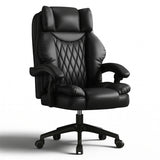Scaun de Birou Elindor® Ergonomic, Design Contemporan, Scaun cu Spatar si Manere, din Piele PU cu Suport pentru Picioare si Roti, Latime Sezut 58 cm, Inaltime intre 48-56 cm, Negru