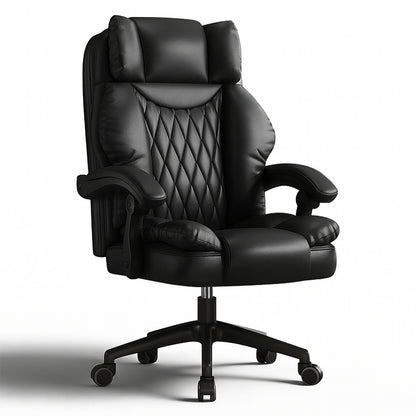 Scaun de Birou Elindor® Ergonomic, Design Contemporan, Scaun cu Spatar si Manere, din Piele PU cu Suport pentru Picioare si Roti, Latime Sezut 58 cm, Inaltime intre 48-56 cm, Negru