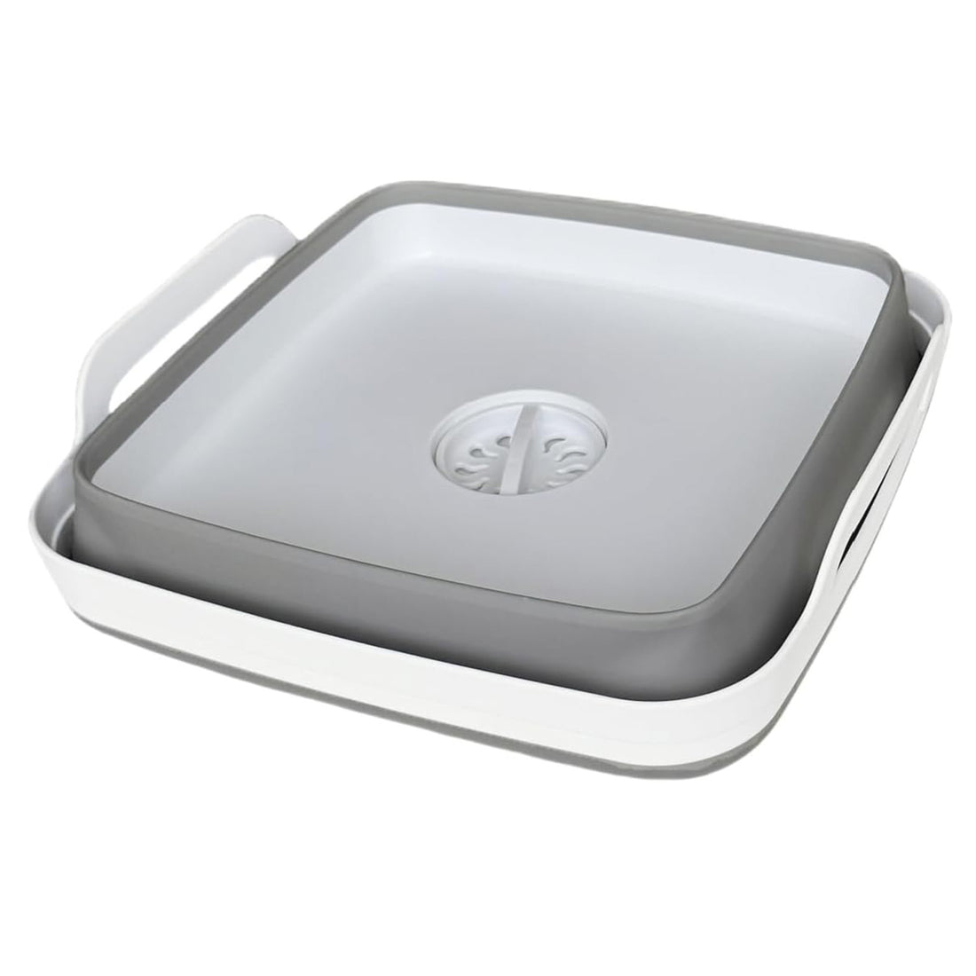 Lighean Pliabil Elindor® cu Dop de Scurgere, din Plastic Dur, Mare, Cos Rufe pentru Baie, Cadita pentru Animale de Companie, Ideal pentru Camping / Rulota, Baza Antialunecare, 30.5×31.5×20 cm, Gri / Alb