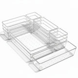 Set 12 Cutii Depozitare Elindor® Organizator pentru Bucatarie si Baie, 4 Marimi, Organizatoare Dulap si Sertare, Cutie pentru Sertar, Frigider, Camara, Baie, Bar, Birou, Cos Multifunctional, Separator Fructe, Legume, Creme, Parfumuri, Plastic Acrilic