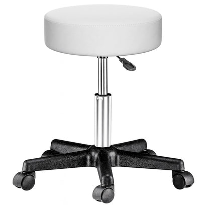 Scaun Rotativ Elindor® cu Roti, Ergonomic, fara Spatar si Manere, Design Compact, Tapitat cu Burete Moale, cu Picior Metalic, Potrivite pentru Living, Bucatarie, Birou, Dormitor, Inaltime Ajustabila, 49 x 49 x 46-60 cm, Alb