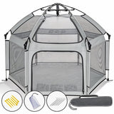 Tarc de Joaca pentru Bebelusi si Copii Elindor® Tip Cort, Spatiul Sigur de Joaca, Plasa de Protectie UV, Include Usa cu Fermoar, Materiale Eco-Friendly și Non-Toxice, Varsta 1-5 ani, 150 x 150 x 122 cm, Gri