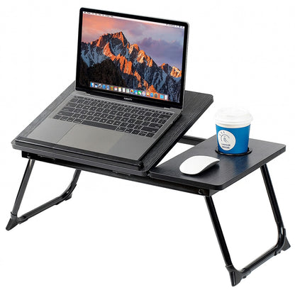 Masa Pliabila pentru Laptop Elindor® cu Suport Pahar, Antiderapanta, 5 Unghiuri de Inclinare, Usor de Depozitat, Birou Portabil Utilizare in Orice Loc, Ideala la Munca sau Mic Dejun la Pat, Negru