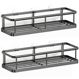 Set 2 Rafturi de Dus Elindor® Polita cu Adeziv, Etajera de Baie, Raft cu Carlige, din Metal, Suport Prosop si Sapun, Organizator Baie sau Etajere Depozitare in Bucatarie, Accesorii, 31.5 x 11 x 6.5 cm, Negru