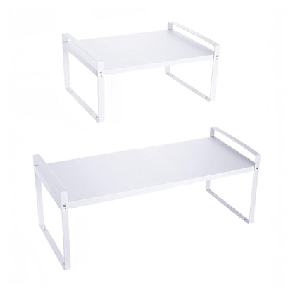 Raft Elindor® din Inox, Extensibil pentru Bucatarie, Organizator Metalic Reglabil, Ideal ca Etajera Depozitare in Camara sau Birou, Perfect pentru Condimente, Vesela, Farfurii, Stabil si Compact, Polita pentru Obiecte Diverse, 36-60x26x28 cm, Alb