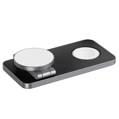 Incarcator Wireless 3 in 1 Portabil Magsafe Elindor®, 15W Qi Fast Charger, Stand Magnetic Pliabil de Birou, Charging Station pentru Apple Watch, AirPods, Telefon Compatibil iPhone, Incarcatoare fara Fir, Statie de Incarcare, Negru