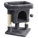 Ansamblu de Joaca Elindor® pentru Pisici, Post pentru Zgariat din Sisal, Stalp pentru Ascutit Gheare, Baza Solida, 2x Pat Moale pentru Dormit, Accesorii Animale de Companie, Montare Usoare, Gri