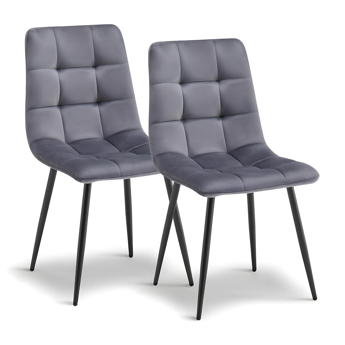 Set 2 Scaune Elindor® Ergonomice, Design Contemporan, Scaun cu Spatar Inaltime 41 cm, fara Manere, din Catifea cu Picioare Metalice Negre, Potrivite pentru Living, Bucatarie, Birou, Dormitor, 54 x 45 x 83 cm, Gri