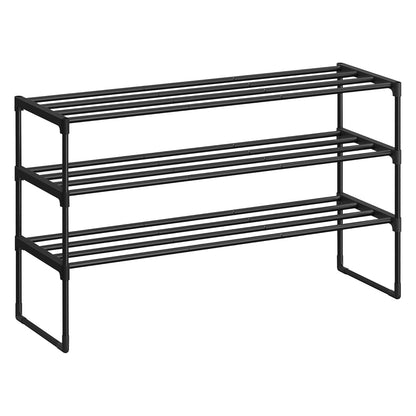 Organizator pentru Pantofi Elindor® Pantofar cu 3 Nivele Mari, Fara Gauri, Suport Metalic pentru Papuci, Dulap Hol, Dormitor, Economisire Spatiu, Depozitare Incaltaminte, 30 × 92 × 55 cm, Negru