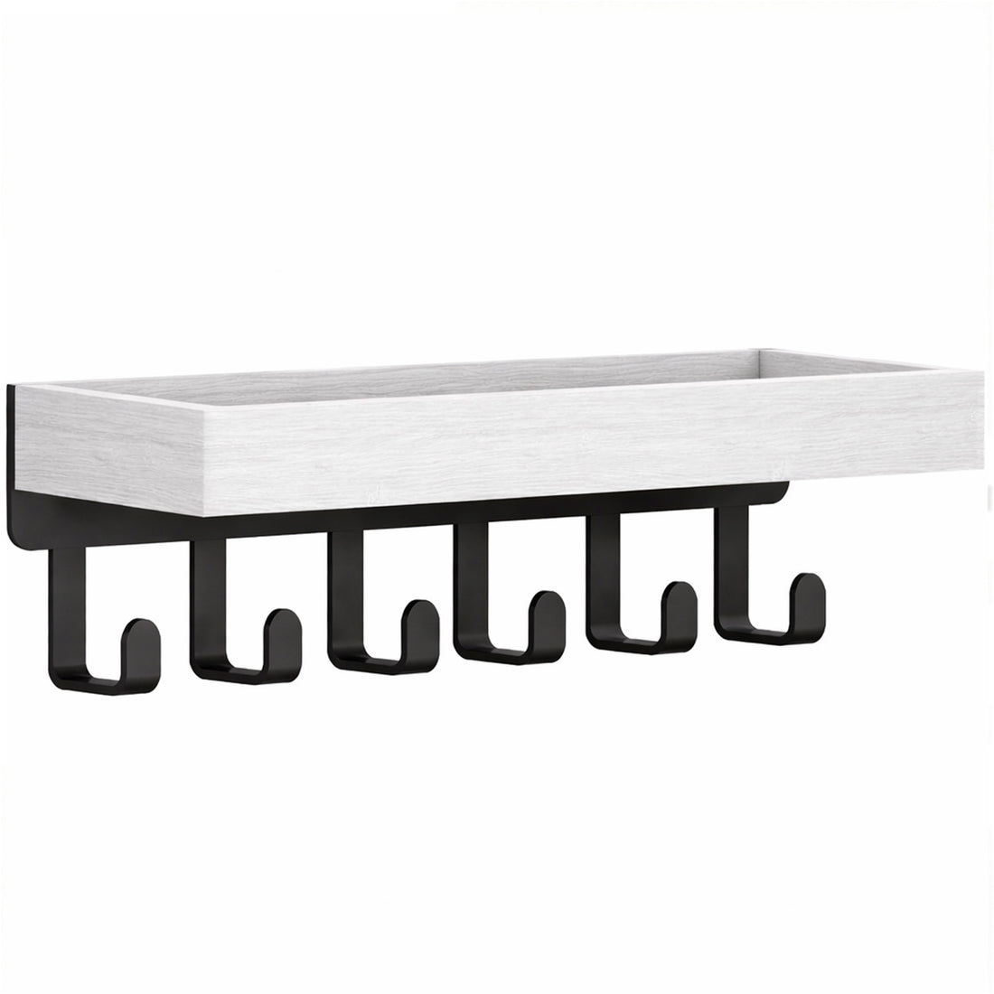 Suport pentru Chei din Lemn Elindor® pentru Perete, cu 6 Carlige, Maontare cu Adeziv sau Suruburi, Compact si Durabil, pentru Hol, Sufragerie, Bucatariei, Dormitor, 25 x 6 x 6 cm, Alb