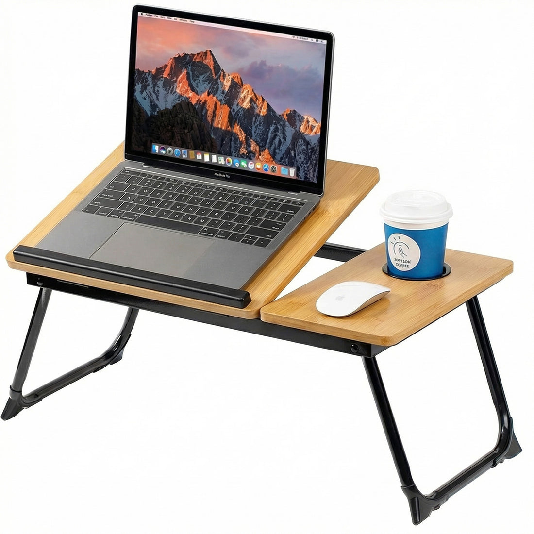 Masa Pliabila pentru Laptop Elindor® Suport Inaltime Reglabila 5 Trepte, Unghi Ajustabil, Antiderapanta, Usor de Depozitat, Birou Portabil cu Suport pentru Pahar si Mouse, Utilizare in Orice Loc, Ideala la Munca sau Mic Dejun la Pat, Bej