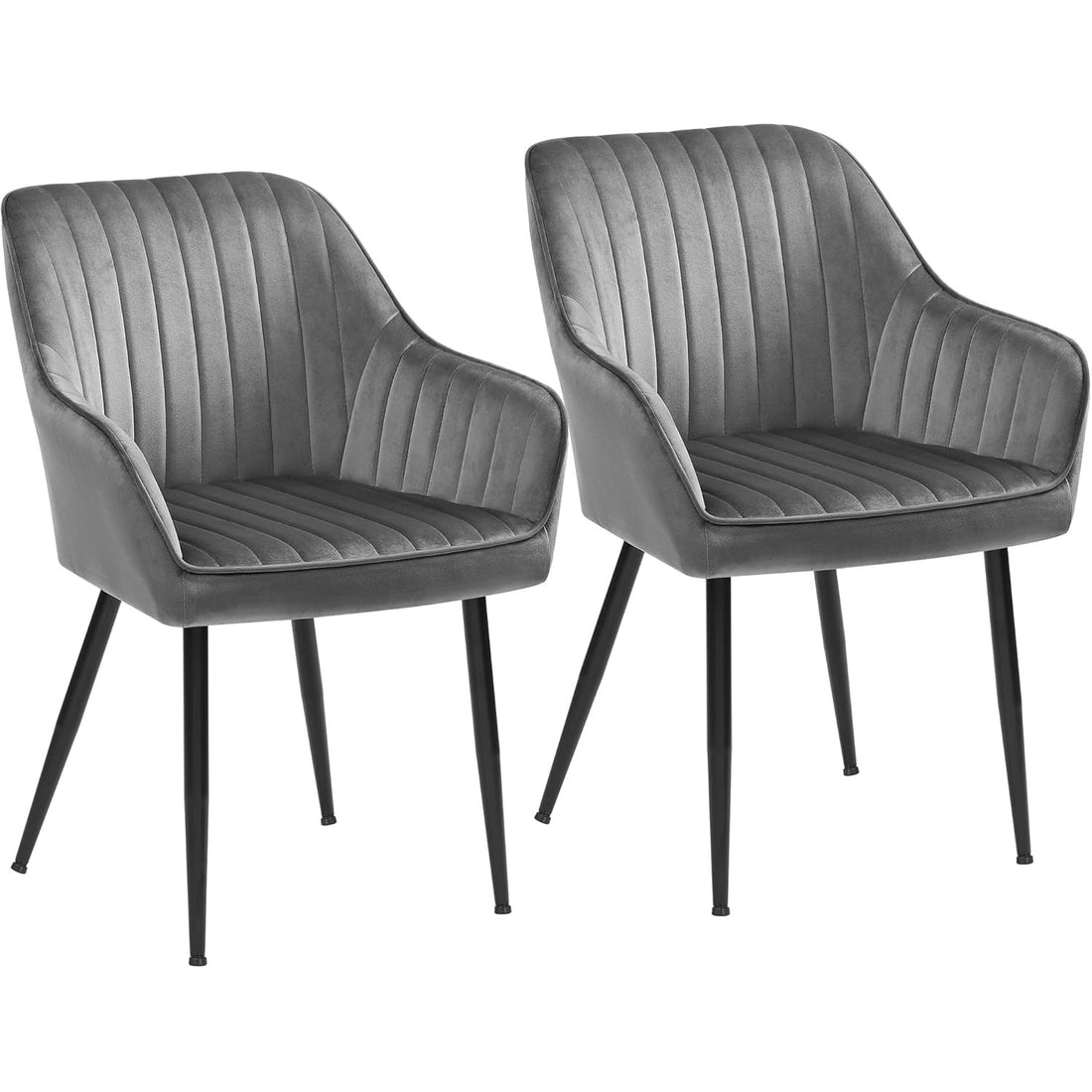 Set 2 Scaune Elindor® Ergonomice, Design Contemporan, Scaun cu Spatar si cu Manere, din Catifea cu Picioare Metalice Negre, Potrivite pentru Living, Bucatarie, Birou, Dormitor, 90x60x45 cm, Gri