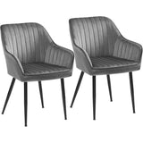 Set 2 Scaune Elindor® Ergonomice, Design Contemporan, Scaun cu Spatar si cu Manere, din Catifea cu Picioare Metalice Negre, Potrivite pentru Living, Bucatarie, Birou, Dormitor, 90x60x45 cm, Gri