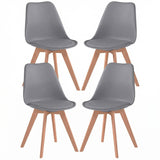 Set 4 Scaune Bucatarie Gri Elindor® din Piele Ecologica, Picioare din Lemn, Scaun Confortabil, Perna Sezut, Elegant, pentru Bucatarie, Dormitor, Living, 50 x 45 x 81 cm