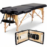 Masa de Masaj Elindor® cu Tetiera, Pliabila si Portabila, Universala, Usor de Transportat, Pat Cosmetica, Saltea Burete, Inaltime Reglabila 64-86 cm, Greutate Maxima Suportata 100 kg, Lemn/Piele ecologica, Negru