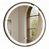 Oglinda de Perete Elindor® Rotunda, Antiaburire, cu Rama Neagra, Ideala pentru Baie, Iluminare Led, 3 Culori Lumina, Dimabila, Buton ON/OFF Luminat si Noaptea, Rezistenta la Umiditate IP44, 60 x 60 cm