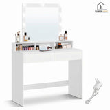 Masa de Machiaj Elindor®, cu Oglinda si Iluminare LED Reglabila, Spatiu Generos de Depozitare, 2 Sertare si 3 Compartimente, Fixare Anti-Rasturnare 40 × 100 × 145 cm, Alb