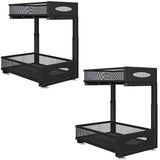 Organizator cu Sertare Glisante Elindor® pe 2 Nivele pentru Dulap, sub Chiuveta, Raft cu Sertar pentru Camara, Organizare Bucatarie, Baie si Birou, Sistem Glisant si Antialunecare, Accesorii Depozitare, Multifunctional, Organizatoare pentru Casa, Negru