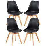 Set 4 Scaune Bucatarie Negre Elindor® din Piele Ecologica, Picioare din Lemn, Scaun Confortabil, Perna Sezut, Elegant, pentru Bucatarie, Dormitor, Living, 50 x 45 x 81 cm