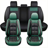 Set 5 Huse Scaune Auto Elindor® Universale, Husa pentru Protectie Sezut si Spatar Scaun Fata si Bancheta Spate, Impermeabila, Piele Ecologica, Accesorii Masina Huse Interior, Verde Inchis