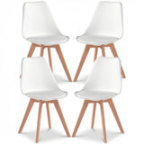 Set 4 Scaune Bucatarie Albe Elindor® din Piele Ecologica, Picioare din Lemn, Scaun Confortabil, Perna Sezut, Elegant, pentru Bucatarie, Dormitor, Living, 50 x 45 x 81 cm