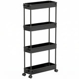Carucior Organizator 4 Niveluri Elindor® Modular, cu Roti 360°, Organizator Bucatarie, Multifunctional, Raft Mobil Organizare Baie, Camara, Birou, Bar, 85 × 12.5 × 38.8 cm, Negru