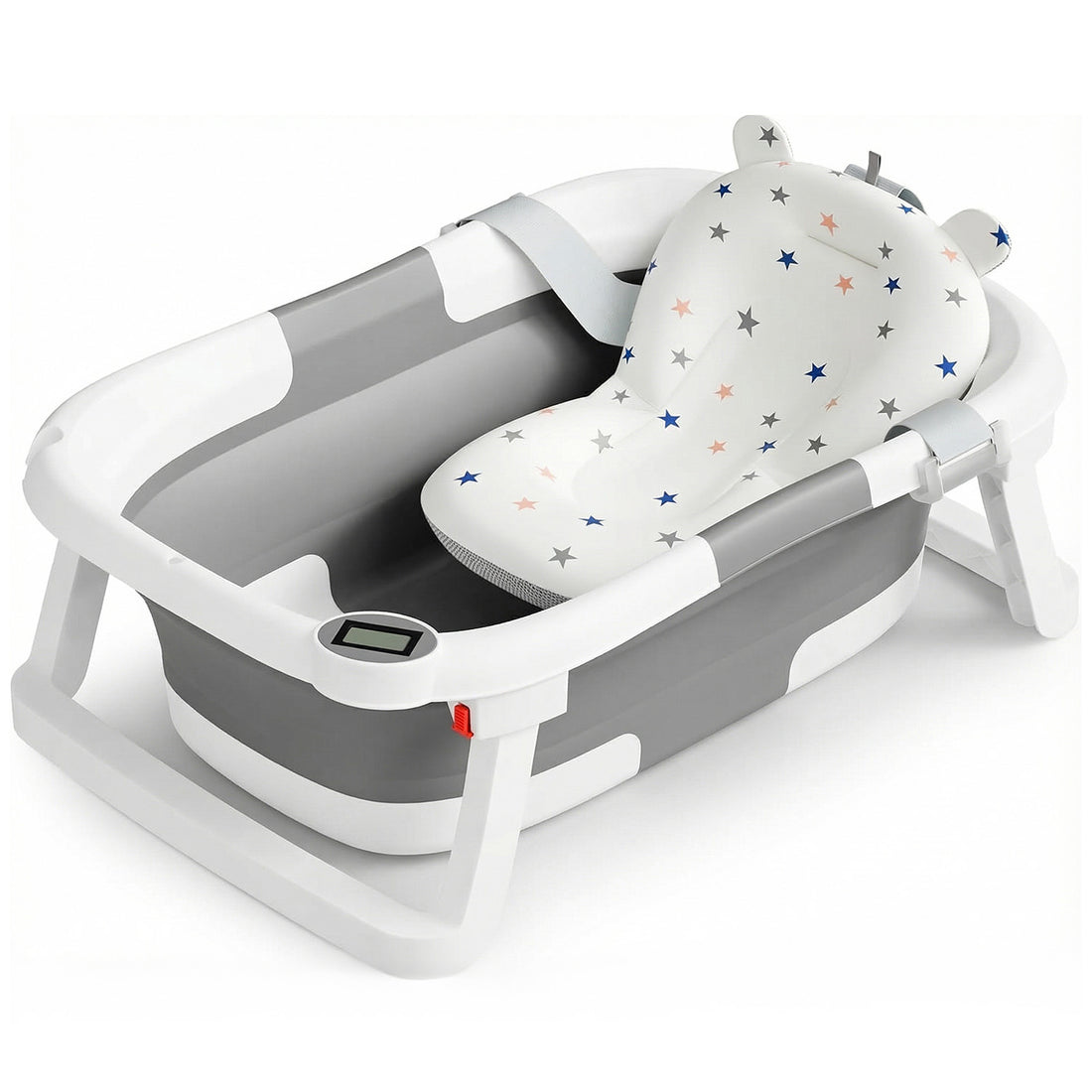 Cadita Pliabila Bebe Elindor® cu Senzor de Temperatura, cu Perna Moale Detasabila, Orificiu Scurgere, pentru Nou-Nascuti si Copii 0–36 Luni, Design Portabil, Ideal pentru Acasa sau Calatorii 60.5 × 43 × 20.5 cm, Gri