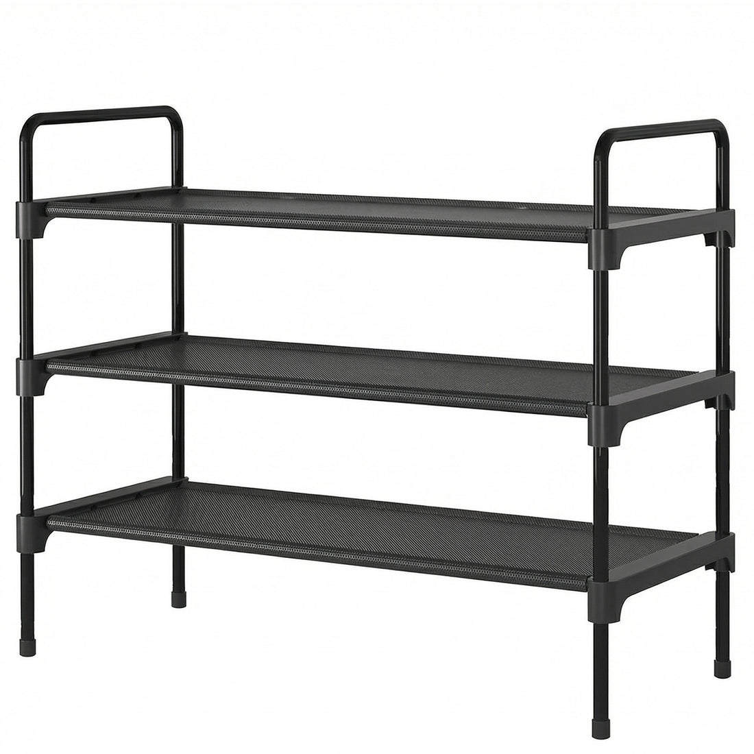 Organizator pentru Pantofi Elindor® Pantofar cu 3 Nivele Mari, Fara Gauri, Suport Metalic pentru Papuci, Dulap Hol, Dormitor, Economisire Spatiu, Depozitare Incaltaminte, 70 × 30 × 57 cm, Negru