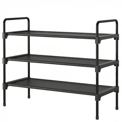 Organizator pentru Pantofi Elindor® Pantofar cu 3 Nivele Mari, Fara Gauri, Suport Metalic pentru Papuci, Dulap Hol, Dormitor, Economisire Spatiu, Depozitare Incaltaminte, 70 × 30 × 57 cm, Negru