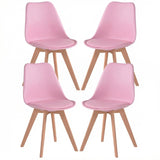 Set 4 Scaune Bucatarie Roz Elindor® din Piele Ecologica, Picioare din Lemn, Scaun Confortabil, Perna Sezut, Elegant, pentru Bucatarie, Dormitor, Living, 50 x 45 x 81 cm