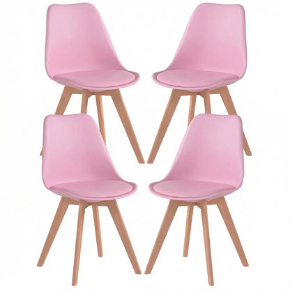 Set 4 Scaune Bucatarie Roz Elindor® din Piele Ecologica, Picioare din Lemn, Scaun Confortabil, Perna Sezut, Elegant, pentru Bucatarie, Dormitor, Living, 50 x 45 x 81 cm