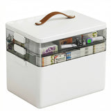 Cutie pentru Medicamente Elindor® cu 3 Compartimente, Cutii Depozitare, cu Capac si Maner Transport, pentru Sertar, Dulap Baie, Dormitor, pentru Pastile, Unguente si Accesorii Medicale25.5 × 22 × 34 cm, Alb
