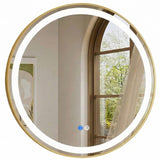 Oglinda de Perete Elindor® Rotunda, Antiaburire, cu Rama Aurie, Ideala pentru Baie, Iluminare Led, 3 Culori Lumina, Dimabila, Buton ON/OFF Luminat si Noaptea, Rezistenta la Umiditate IP44, 60 x 60 cm