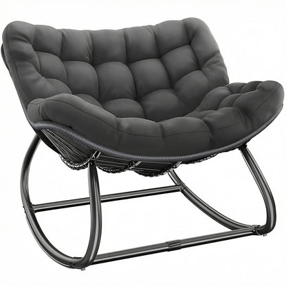 Fotoliu Balansoar Elindor® cu Spatar, Ergonomic, Cadru Solid din Otel, Suporta 120 kg, Ideal pentru Living, Dormitor, Exterior, Terasa, Negru