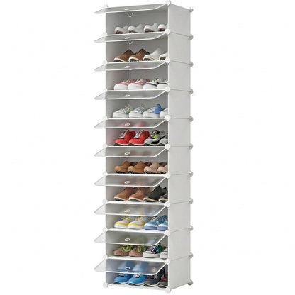 Organizator pentru Pantofi Elindor® Pantofar tip Dulap cu 10 Nivele Mari, Fara Gauri, Suport pentru Papuci, Dulap Hol, Living, Dormitor, Economisire Spatiu, Depozitare Incaltaminte, 175 x 42 x 32 cm, Alb