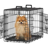 Cusca pentru Animale Elindor® Pliabila, Potrivita pentru Caini de Talie Mica, Medie de pana la 5 Kg, Utilizare in Interior si Exterior sau Calatorii, cu 2 Usi, Baza din Plastic Detasabila, 2 Manere pentru Transport, Marime S, 47 × 31 × 37.5 cm, Negru