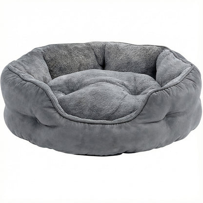 Pat Confortabil pentru Caini si Pisici Elindor® Rotund, Culcus Moale Antiderapant, Potrivit pentru Caine si Pisica de Talie Mica si Medie, Ideal in Orice Anotimp, in Casa, Marimea S, 50x50x16 cm, Gri