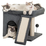 Ansamblu de Joaca Elindor® pentru Pisici, Post pentru Zgariat din Sisal, Stalp pentru Ascutit Gheare, Baza Solida, Pat Moale pentru Dormit, Accesorii Animale de Companie, Montare Usoare, Gri