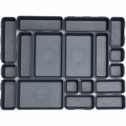 Set 22 Cutii Depozitare Elindor® Organizator pentru Bucatarie si Baie, 3 Marimi, Organizatoare Dulap si Sertare, Cutie pentru Sertar, Frigider, Camara, Baie, Bar, Birou, Cos Multifunctional, Separator Fructe, Legume, Creme, Parfumuri, PP