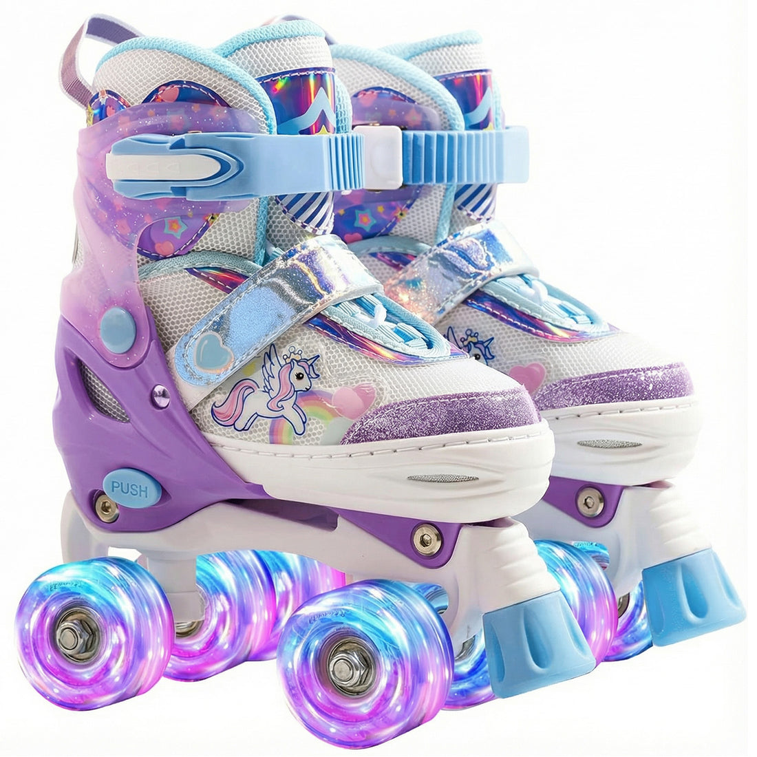 Role Reglabile Elindor® pentru Copii si Adulti, 4 Roti Luminoase din Silicon Quad, Rulmenti ABEC-7, Frana Fata, Aluminiu / Poliuretan, Patine cu Rotile pentru Fete, Baieti, Dama, Marimea M, 32-36