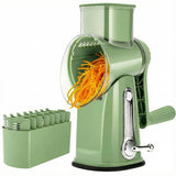 Razatoare Rotativa 5 in 1 Elindor® cu Maner, Lame din Otel Inoxidabil, Tocator Legume, Razatoare Branza, Nuci, Morcovi, Varza, Ustensila de Bucatarie, Design Compact, Multifunctional, Verde