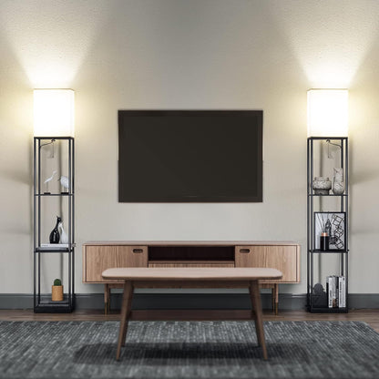 Lampa Podea Elindor® cu Rafturi și Lumina Reglabilă, Neagră