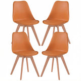 Set 4 Scaune Bucatarie Elindor® din Piele Ecologica, Picioare din Lemn, Scaun Confortabil, Perna Sezut, Elegant, pentru Bucatarie, Dormitor, Living, 50 x 45 x 81 cm, Portocaliu