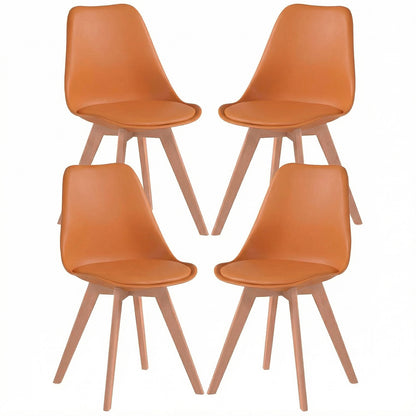 Set 4 Scaune Bucatarie Elindor® din Piele Ecologica, Picioare din Lemn, Scaun Confortabil, Perna Sezut, Elegant, pentru Bucatarie, Dormitor, Living, 50 x 45 x 81 cm, Portocaliu