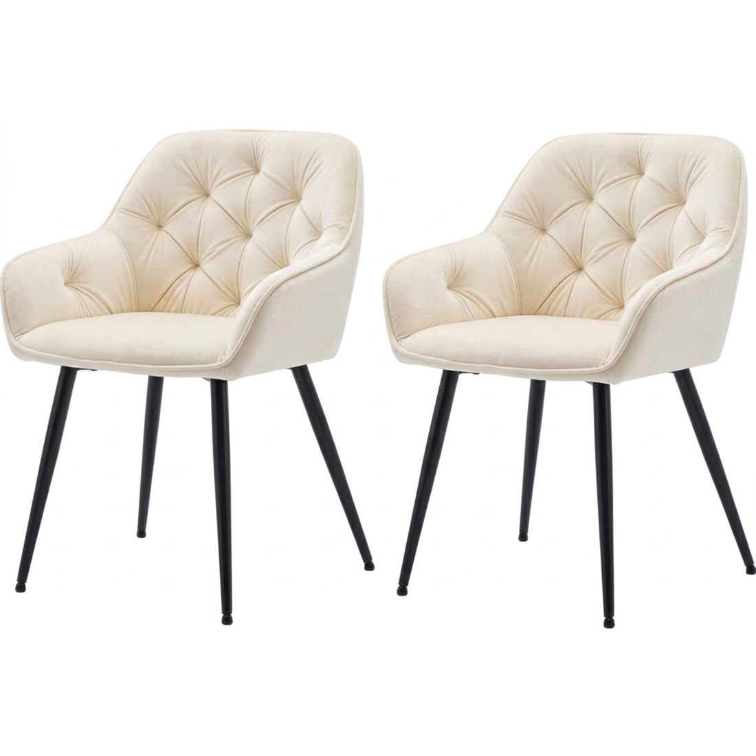 Set 2 Scaune Elindor® Ergonomice, Design Contemporan, Scaun cu Spatar si cu Manere, din Catifea cu Picioare Metalice Negre, Potrivite pentru Living, Bucatarie, Birou, Dormitor, 85 × 60 × 50 cm, Bej