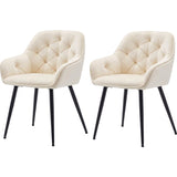 Set 2 Scaune Elindor® Ergonomice, Design Contemporan, Scaun cu Spatar si cu Manere, din Catifea cu Picioare Metalice Negre, Potrivite pentru Living, Bucatarie, Birou, Dormitor, 85 × 60 × 50 cm, Bej